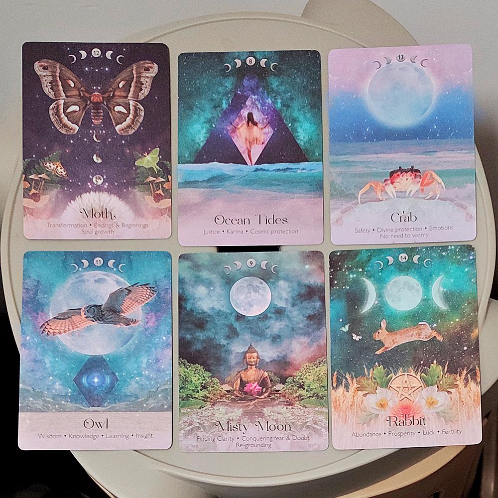 Lunar Magic Oracle Deck 10.5*7.5cm 40 Moon Cards Double-embossed, Moon Phases, Goddesses, Sacred Animals, Plants Spiritual Gift