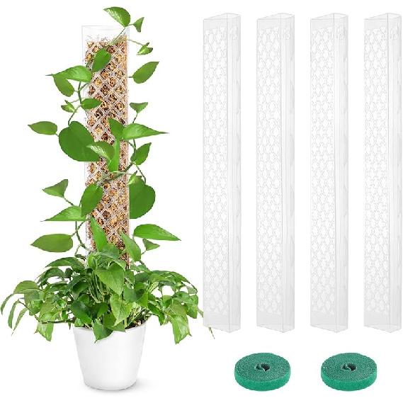 GROWNEER 4 Packs 24 Inch Plastic Moss Pole for Plants Monstera, Stackable Plant Support for Indoor Climbing Plants, Clear Plant Poles with 10FT