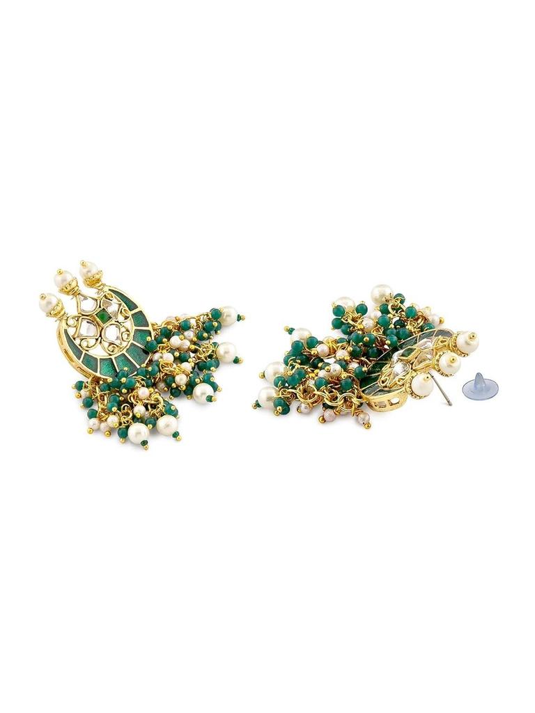 Green Beaded Meenakari Long Kundan Necklace Earring & Ring Set For Women