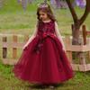 2026 Mädchen Prinzessinnen Flauschiger Gaze Stickerei Abendkleid Hochzeitskleid