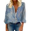 Damen-Hemdbluse, bedruckt, Knopf, lässig, Vintage-Mode, Rundhalsausschnitt, 3/4-Ärmel