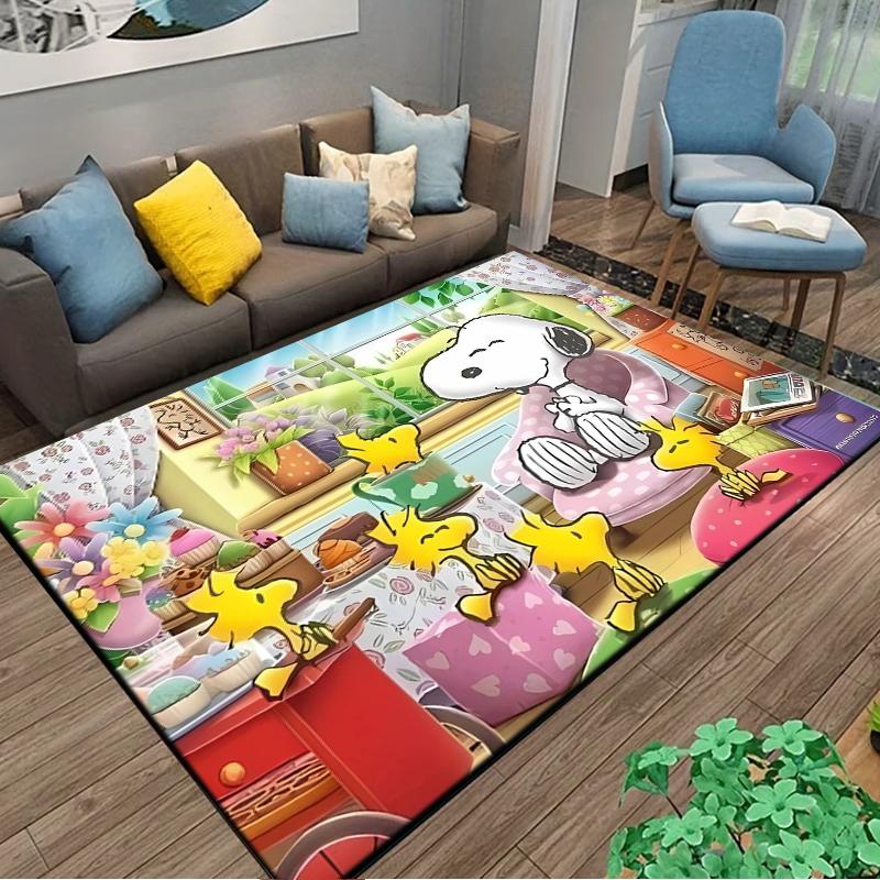 Retro Cartoon Snoopy Kawaii Dog Area Rug 3D Carpet for Living Room Home Decor Large Area Rug Bedroom Rug Non-slip Floor Mat Gift