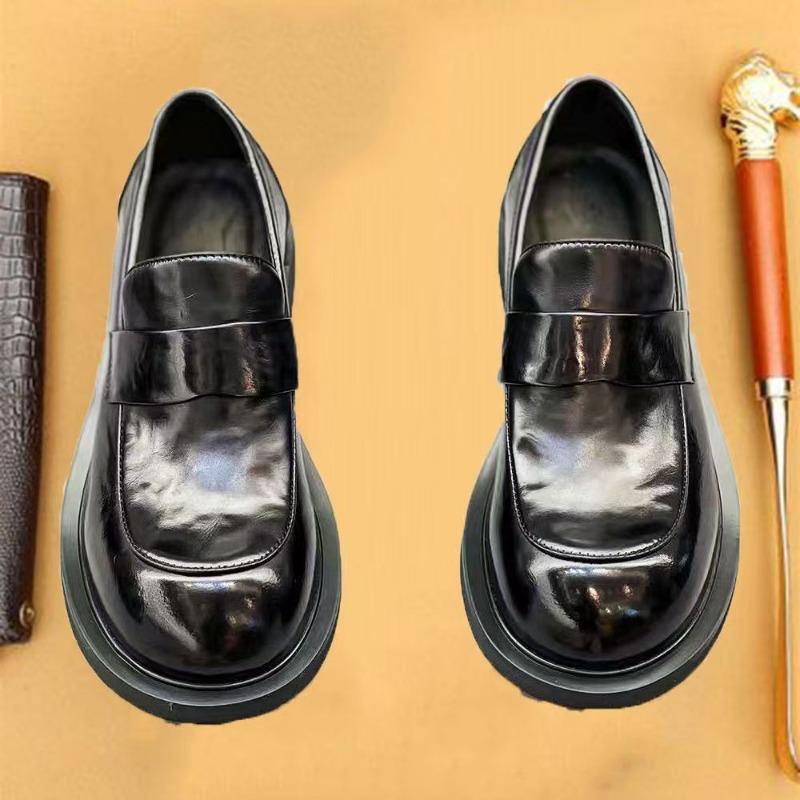 Derby shoes men's spring black big head leather shoes niche high-end commuting one pedal casual trendy shoes