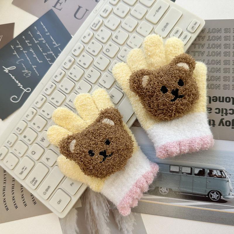 Winter Neue Farbblockierte Kinderhandschuhe Cartoon Niedlich Kt Katze Sanrio Warme Handschuhe Plüsch Fingerhandschuhe