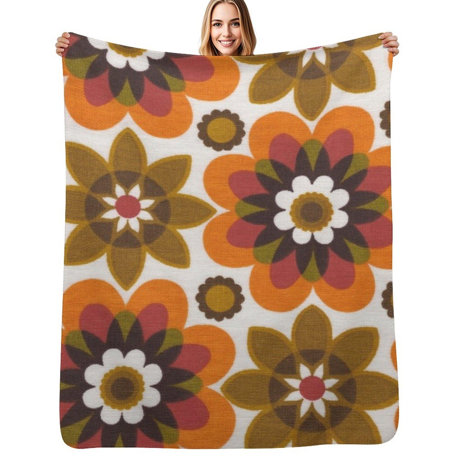 Hippie chic flowers Throw Blanket Warm Comfortable Blanket Gift for Parents Friends Size: 75*100cm, Weight: 230 GSM