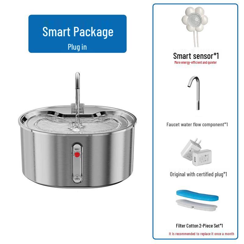 Large Capacity Stainless Steel Pet Water Fountain with Circulating Filter for Cats and Dogs