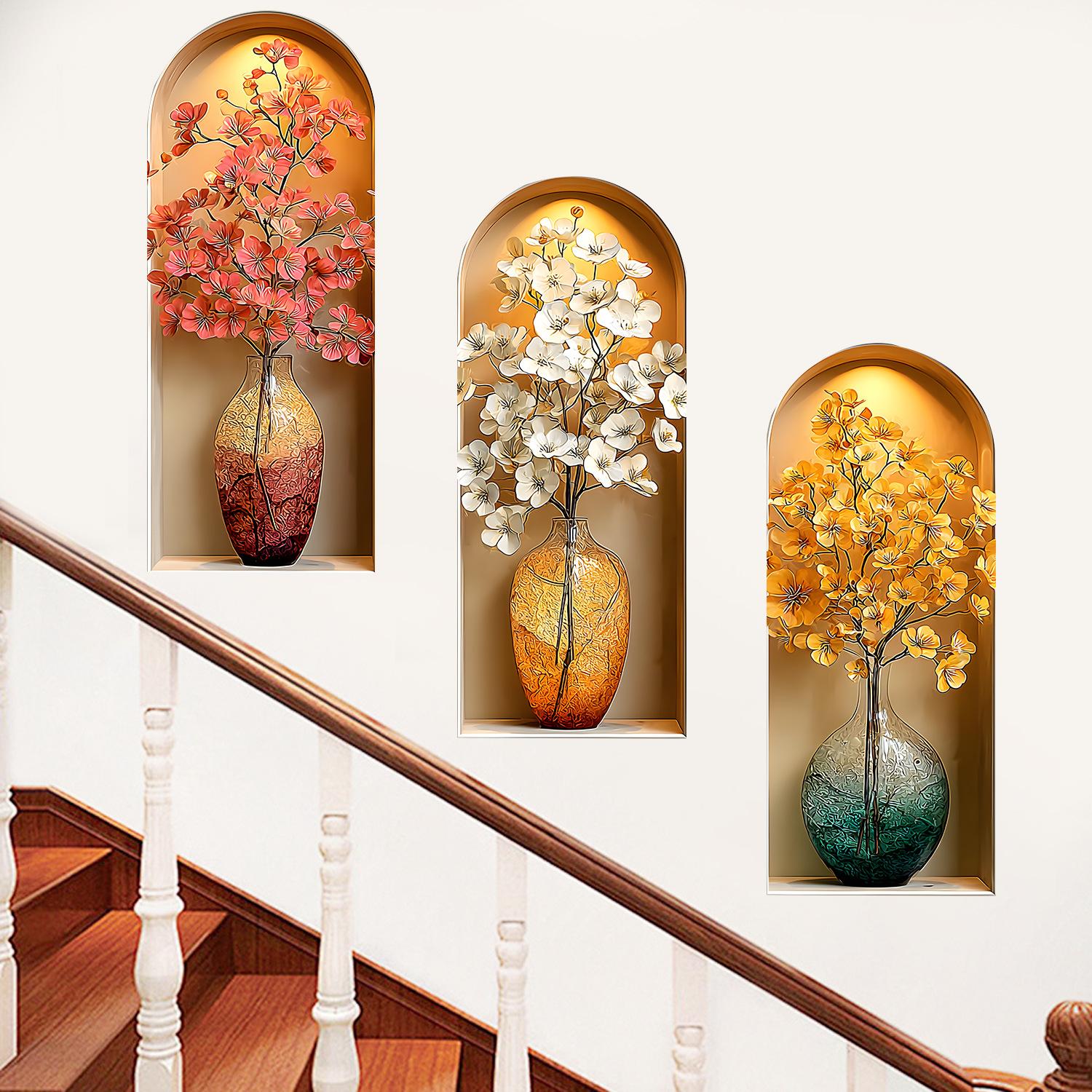 

Realistic Tricolor Vase Self Adhesive Waterproof Removable Wall Sticker for Living Room Bedroom Home Decor 45x80cm разноцветный