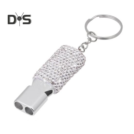 

Свисток из металла и страз, с брелком для ключей, блестящий свисток с громким четким звуком для судей, тренеров, спасателей, чрезвычайных ситуаций белый