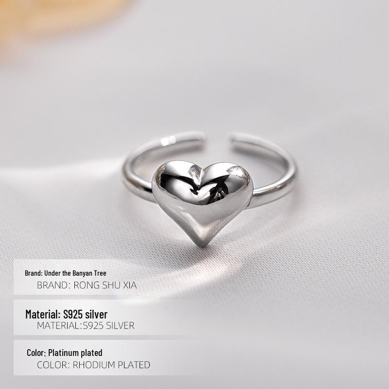Banyan Tree S925 Silver Korean Love Heart Ring - Simple, Sweet, Fashionable Index Finger Ring