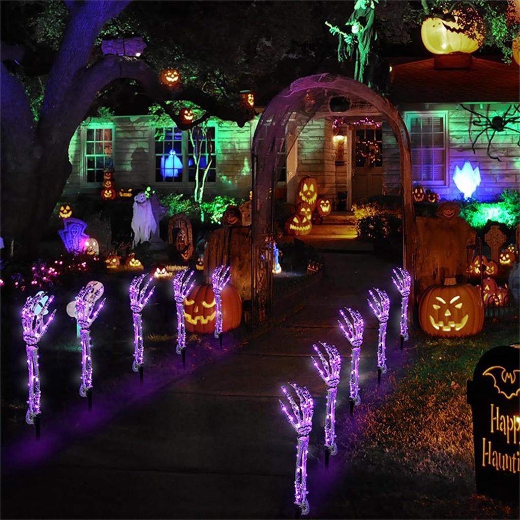 5Pcs 18in Halloween Skeleton Hands Decoration Glowing Lights, Skeleton Hand Garden Lights, Horror Garden Decoration Stakes