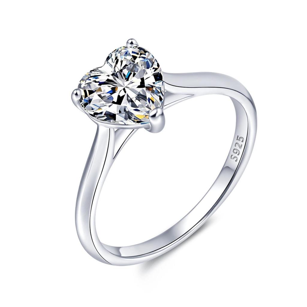 925 Sterling Silver Heart-Cut 2 Carat Moissanite Ring for Women, Rhodium-Plated, Elegant Proposal Wedding Band