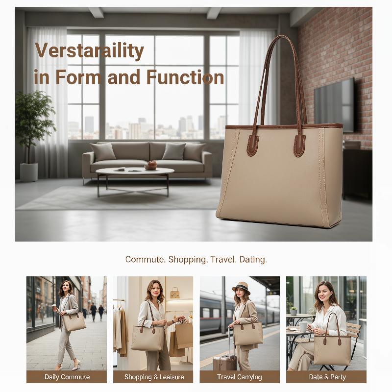 Large Capacity Women's Commuting Tote Bag PU Leather Shoulder Bag for Everyday Activities