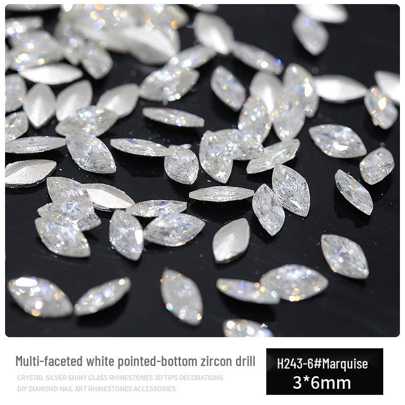 Multifaceted White Zircon Nail Ornaments - Super Shiny Marquise & Square Irregular Decorations