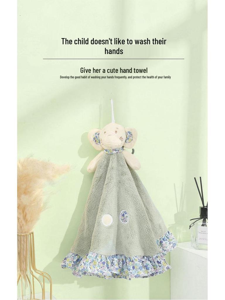 Cute Cartoon Animal Coral Fleece Children's Hanging Hand Towel - Thickened and Absorbent