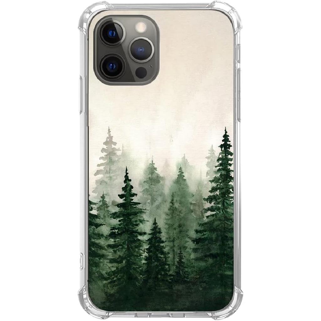 Watercolor Tree Spruce Case Compatible with iPhone 14 Pro, Green Forest Nature Art Case for iPhone 14 Pro for Teen Men Women, Trendy Cool TPU Bumper