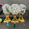 Chinese Styles Ancient Embroidery Fan Decorations Long Handle Tassels Double Side Hand Fan for Womens Girl Performances