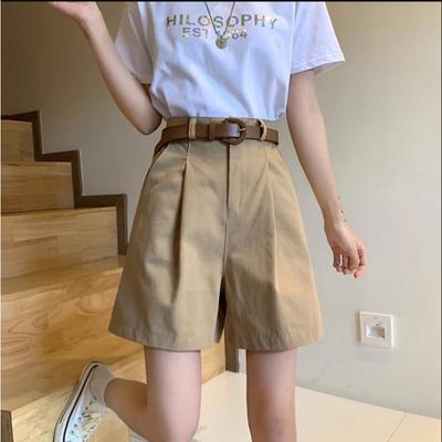 Arbeitsshorts für Damen im Sommer Dünn Neuer Stil Khaki Hohe Taille Lässig Weitbein Anzughose A-Linie Fünf-Punkt-Hose