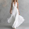 Vestido Maxi Elegante de Tirantes en V sin Mangas de Cintura Alta para Mujer, Vestido Largo Liso