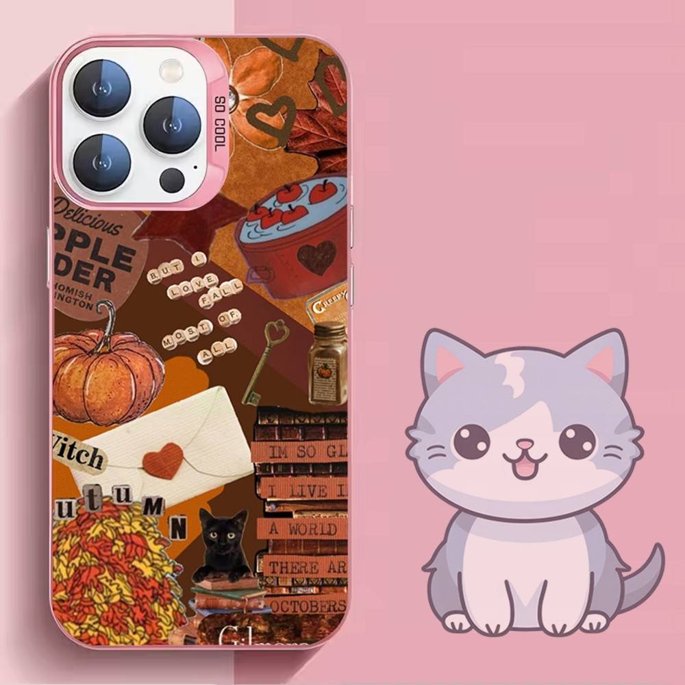 Autumn leaves pumpkin Phone Case For iPhone 16,15,14,13,12,11,Mini,Pro,SE,MAX,plus,Pink Matte Silicone Cover iPhone14