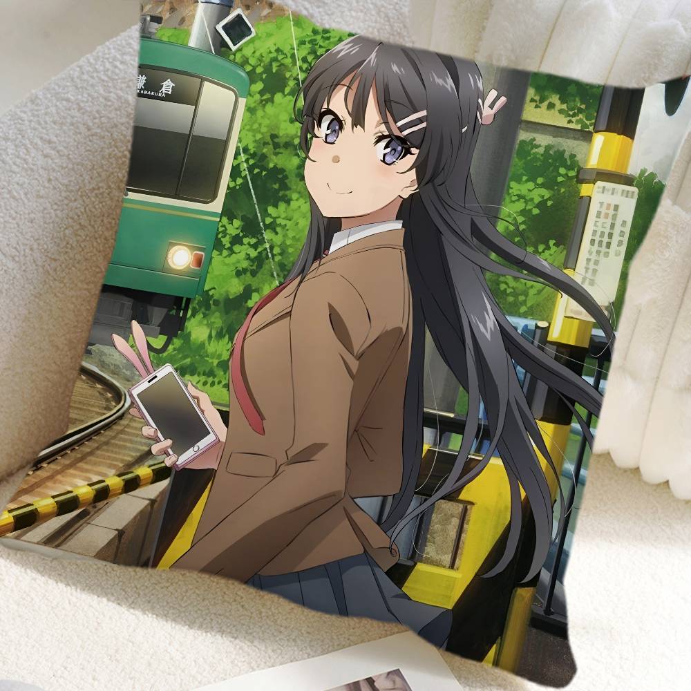 Anime Seishun Buta Yaro Black Stockings Pillow Case Square Pillow Bedroom Sofa Leisure Comfort Cushion Car Home Decoration