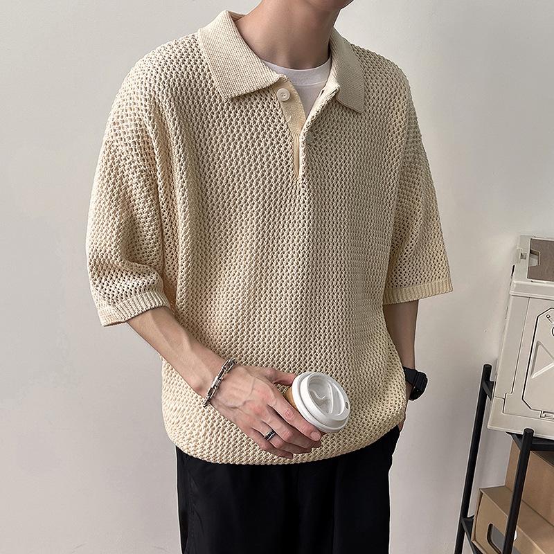 Men's Summer Polo Shirt - Hollow Knit, Short Sleeve, Breathable, Old Money Style, High-End, Shirt Collar