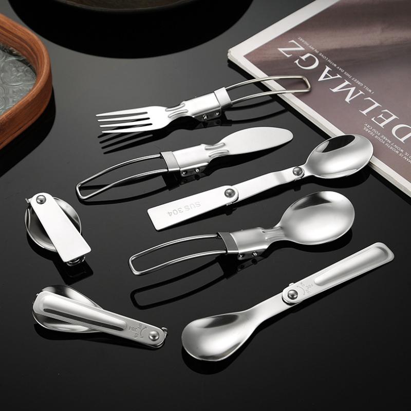 304 Stainless Steel Solding Spoon Outdoor Portable Fold Spoon Fork Knife Travel Folding Spoon Camping Hiking Picnic Tableware
