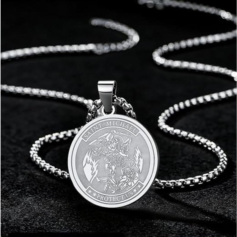 New St. Michael Medal Necklace Men s and Women s Protection Necklace God s Jewelry 60CM