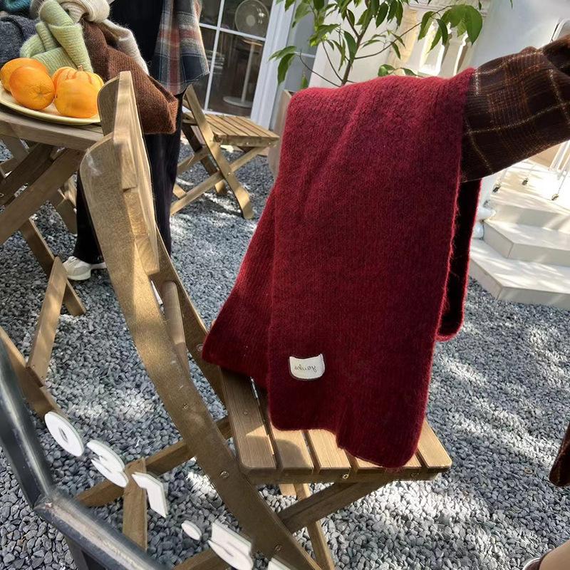 

Индивидуальный осенне-зимний новый повседневный вязаный утолщенный теплый мохеровый однотонный шарф Above 175cm бордовый