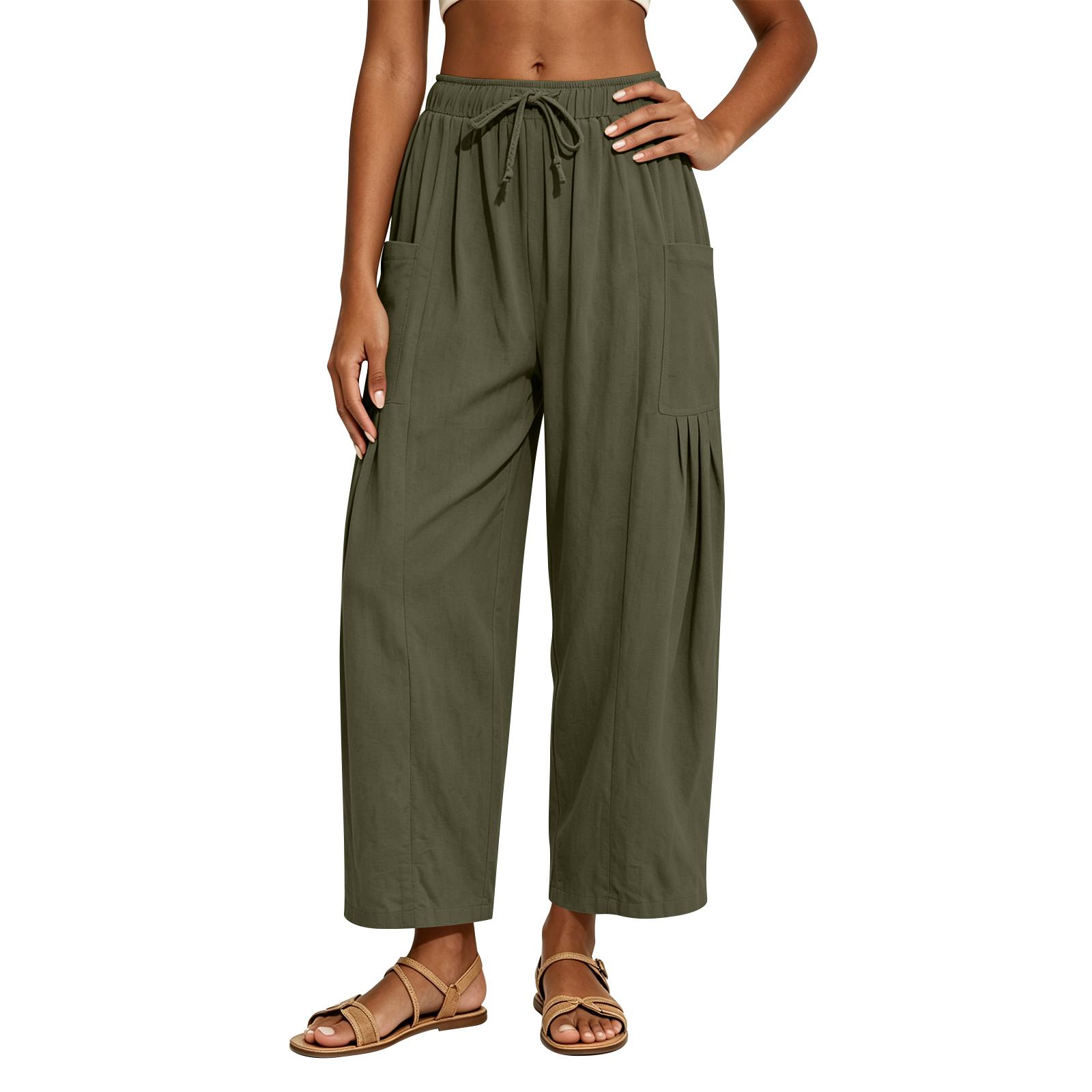 

Women s Loose-fitting Wide-leg Pants, Casual Loose-fitting Pants, High-elastic Waistband, Long Pants With Pockets L армия зеленый