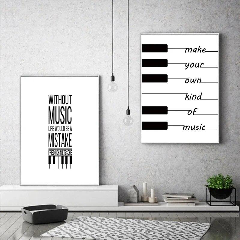 Abstract Black and White Piano Keyboard Sheet Music Guitar Text Canvas Painting Nordic Wall Art Picture Poster BedRoom Decor