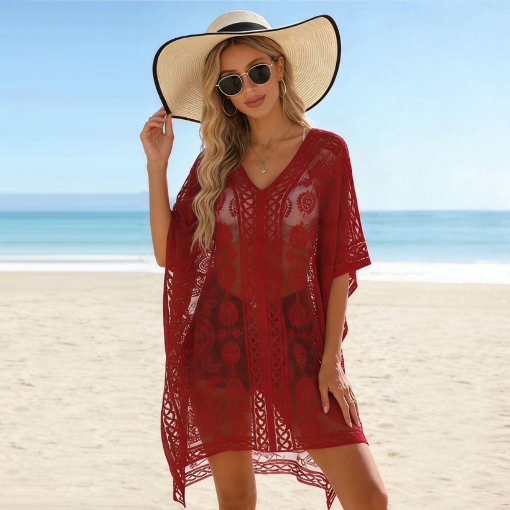 Hollow Out Beach Cover Up Lace Mesh Bikini Cover Up Fashion Swimsuit Cover Up For Women