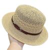 Belt Buckle Flat Top Straw Hat Retro Women'S Summer Uv Protection Sun Hat Hollow Breathable Vacation Sun Protection Top Hat