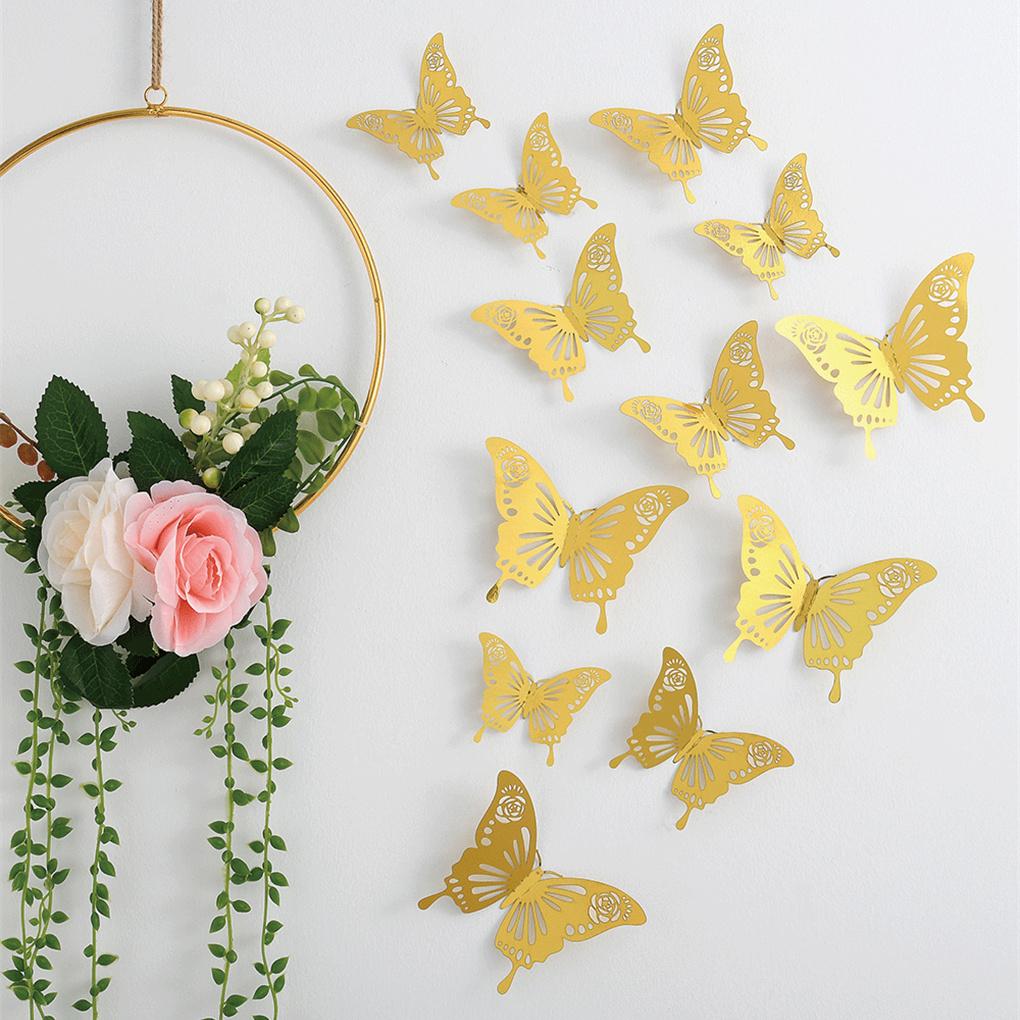 Pack of 12 3D Hollow Paper Wall Sticker Household Living Room Art Craft Decoration Decals Holiday Party Decor Gifts