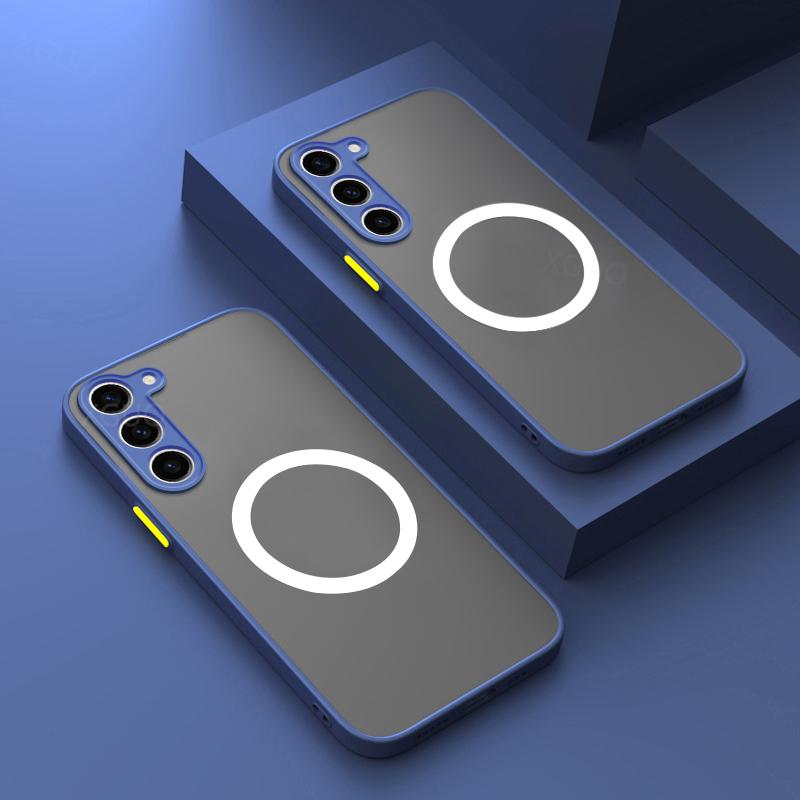 Matt Magnetisk For Samsung Galaxy S25 S24 S23 S22 S21 S20 Ultra Plus FE A54 A53 A13 Note 20 10 5G Deksel Trådløs Lading Deksel