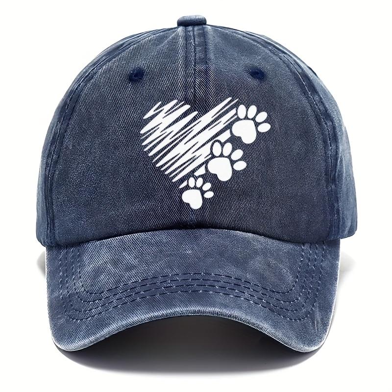 Vintage Baseballkappe Vintage Gewaschene Baseballkappe mit Katzenpfoten-Herz-Print Herren Verwaschene Graue Dad Hat