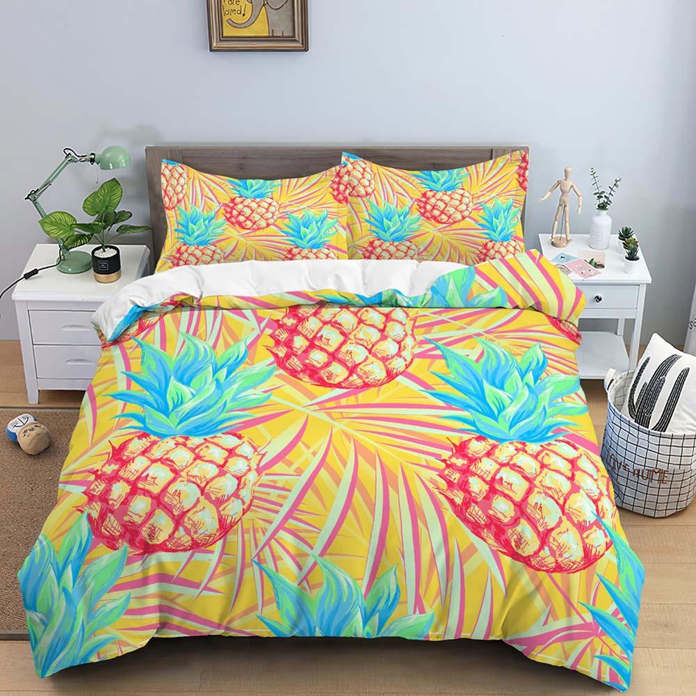 Fruit Pineapple Queen King Duvet Cover 3D Yellow Tropical Fruit Bedding Set Plants Comforter Cover 2/3pcs Polyester Quilt Cover