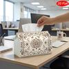 2D Flat, 1pc Tissue Box, Printed On Both Sides, A Decorative Tissue Box Featuring a Detailed Floral Design On White Fabric with Lace Accents, Perfect