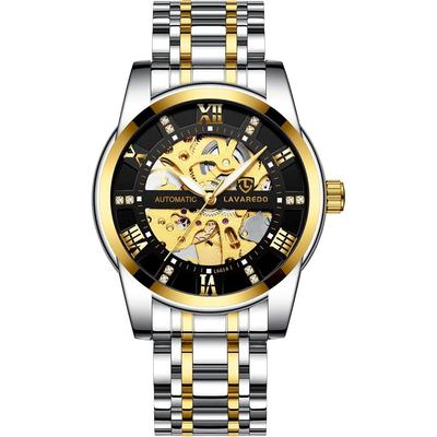 Men's Luxury Skeleton Watch Automatic Silver Stainless Steel Waterproof Luminous Diamond Roman Numerals Dial