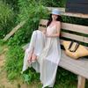 Premium Vacation Style Apricot V-neck Neck Suspender Dress Women's Summer Irregular Design Halter Dress