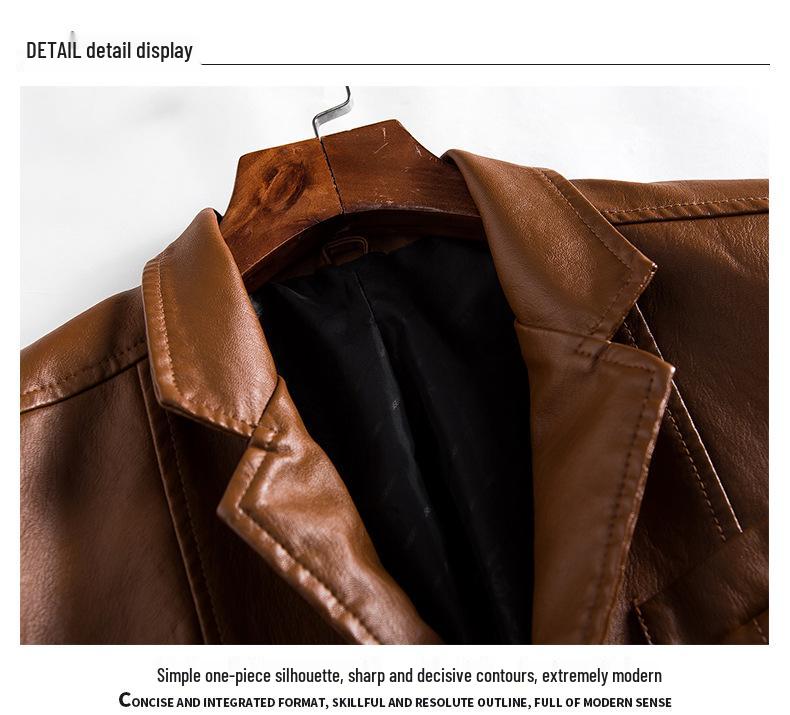 Herrjacka i läder i koreansk stil, smal passform - Stilfullt ytterplagg för vår/höst, motorcykelmode