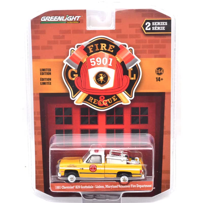 GREENLIGHT Масштаб 1:64 Серия Пожарная охрана 2 «1981 Chevrolet K20 Scottsdale - Добровольная пожарная служба Лиссабона Мэйленда»