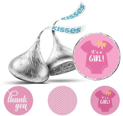 Inkdotpot Colecție de petreceri pentru Baby Shower pentru fete, pachet de 190 de autocolante pentru etichete de ciocolată sărutări, petrecere DIY Kiss Seals