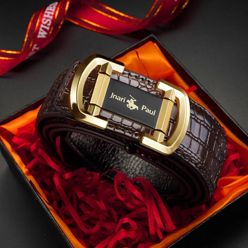 Men's Belt Crocodile Pattern Cowhide Automatic Buckle Belt High End Business Classic New Trousers Belt for Young and Middle Aged