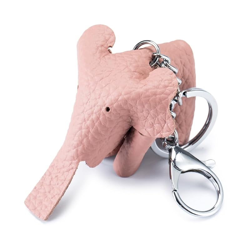 

[Yocipa] cute bag charm genuine leather elephant keychain leather stylish car key of keychain cute leather charm popular charms accessories (pink)