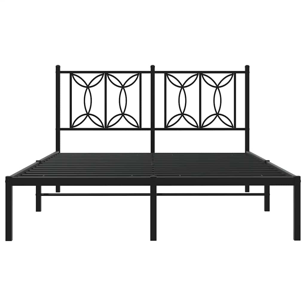 Metal Bed Frame with Headboard Black 140 X 190 Cm