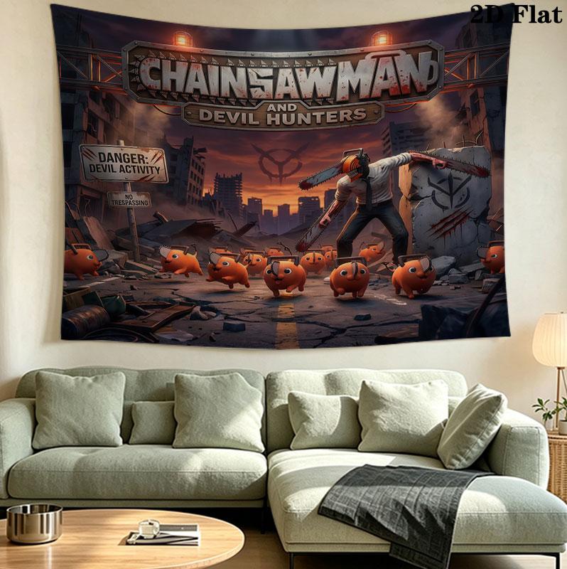 Tapestry da Parete Chainsaw Man Appeso Estetico alla Parete Coperta in Tessuto Stampato Arazzi Decorativi per Camera da Letto Soggiorno Arredamento per la Casa