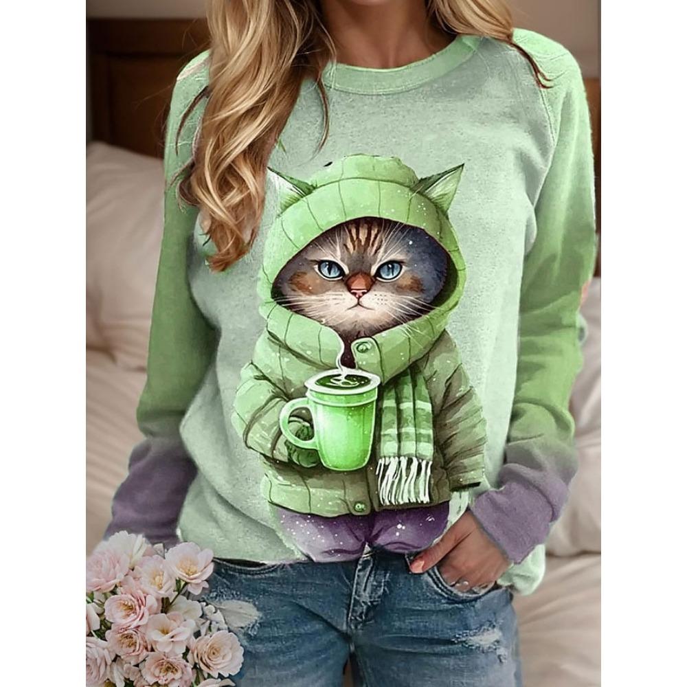 Women's Sweatshirt Polyester Animal Dailywear Casual Print Casual Crew Neck Long Sleeve Micro-elastic Fall Winter