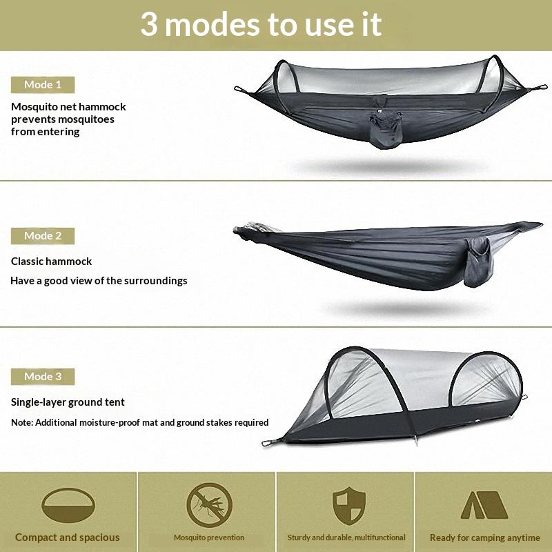 2-In-1 Camping Hammock with Mosquito Net Automatic All Season Suitable Portable Outdoor Hanging Bed for Camping Travel