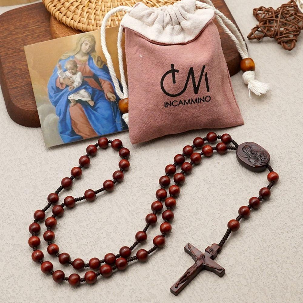 with Storage Bag Handmade Rosary Necklace Dalbergia Microphylla Crucifix Pendant Chain  Men