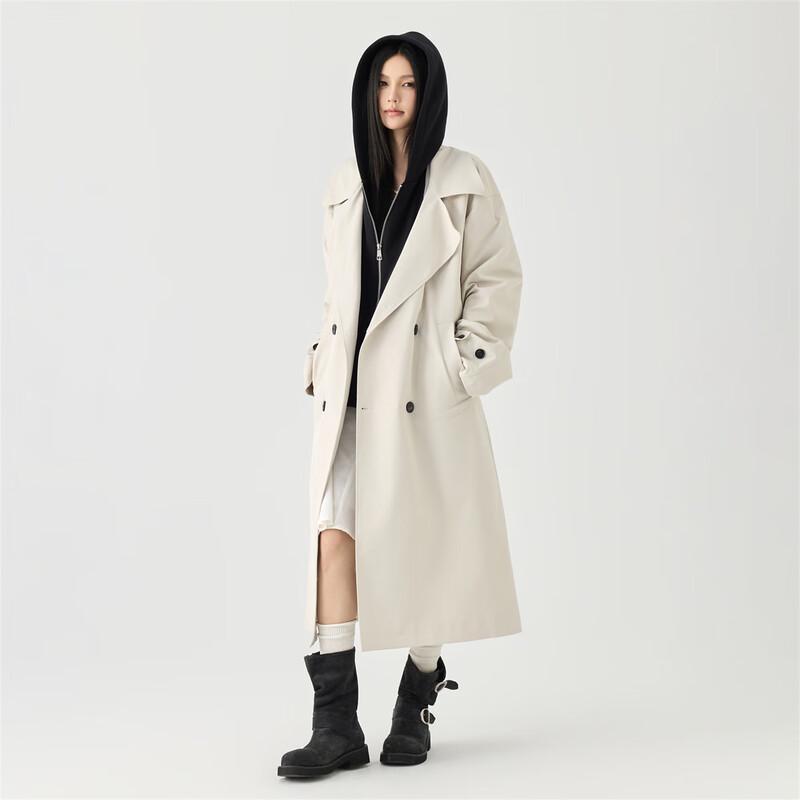 GOLFCROSS Unisex Faux Two-Piece Hooded Long Trench Coat